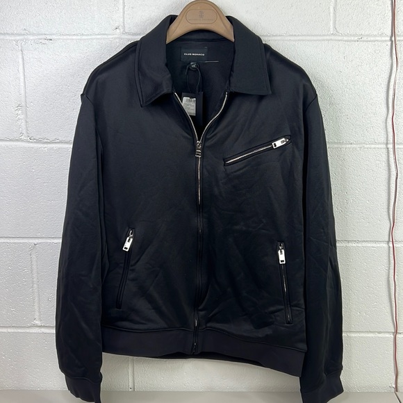 NWT Club Monaco Tech Terry Jacket Black Zippered Sz L Style Number: 633303 moto - Picture 3 of 5